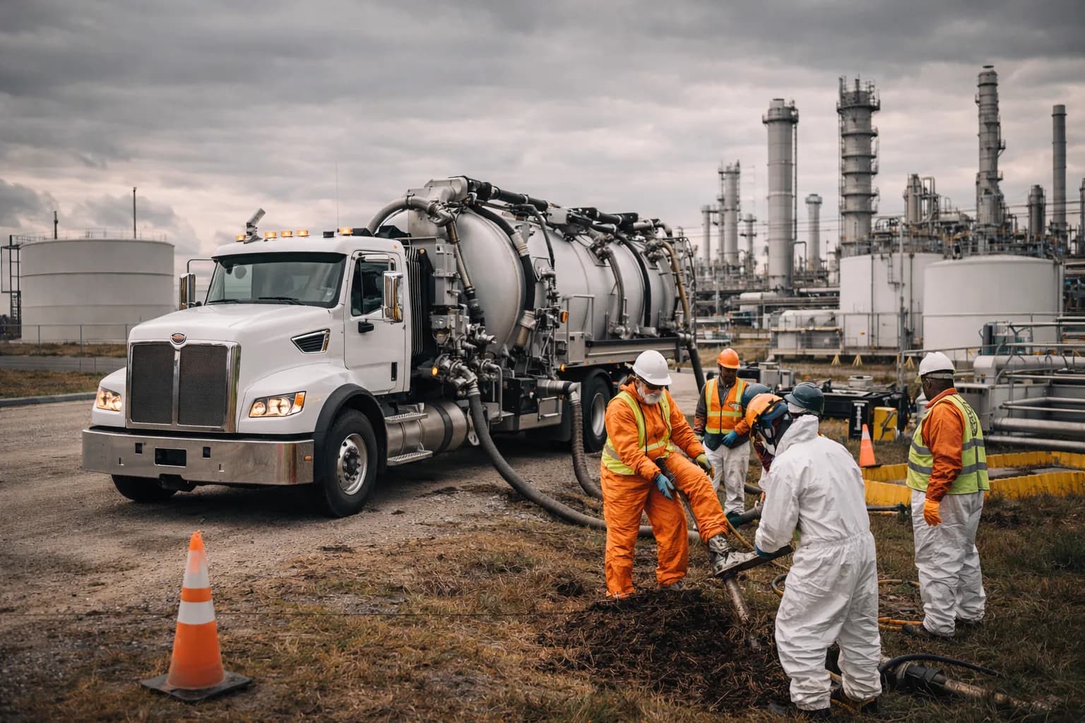 CES vacuum truck crew at industrial facility